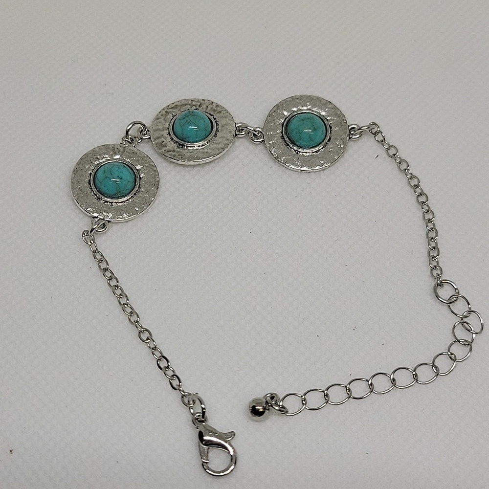 Western Turquoise Faux Round 6" + 2" Ext Bracelet for Wrist or Ankle